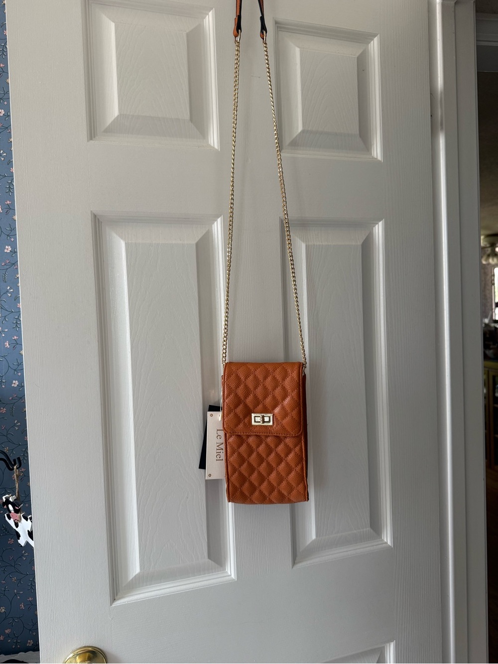 NEW! Le Miel Caramel Brown Vegan Leather Crossbody Handbag Mini 9 x 5"